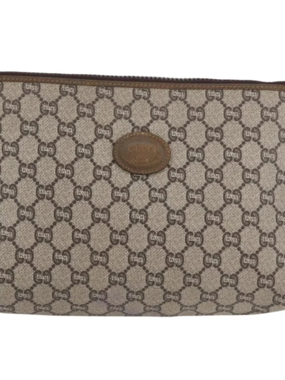 GUCCI GG Plus Supreme Clutch Bag PVC Beige Auth ka2920